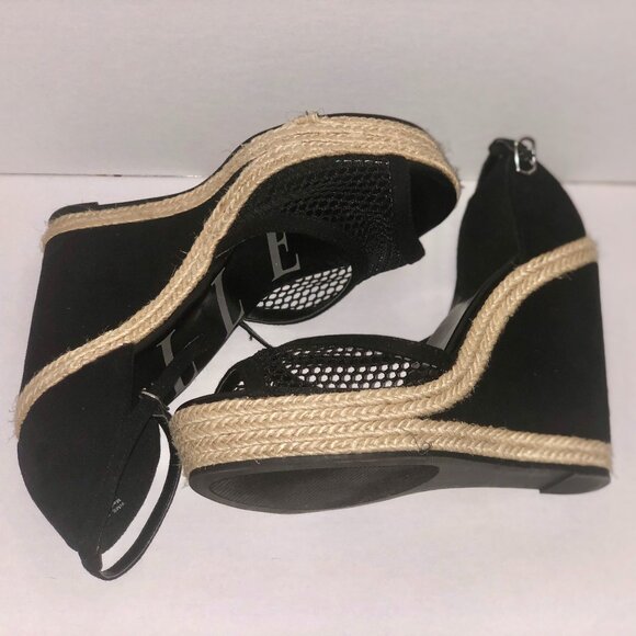 ELLE Espadrille Black and Tan Wedge Sandals Chunky Shoes 6 - Black and Tan - Picture 3 of 3